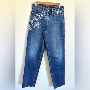 Athleta Sculptek Skinny Cropped Ankle Jeans Medium Wash Hand Painted Size 2